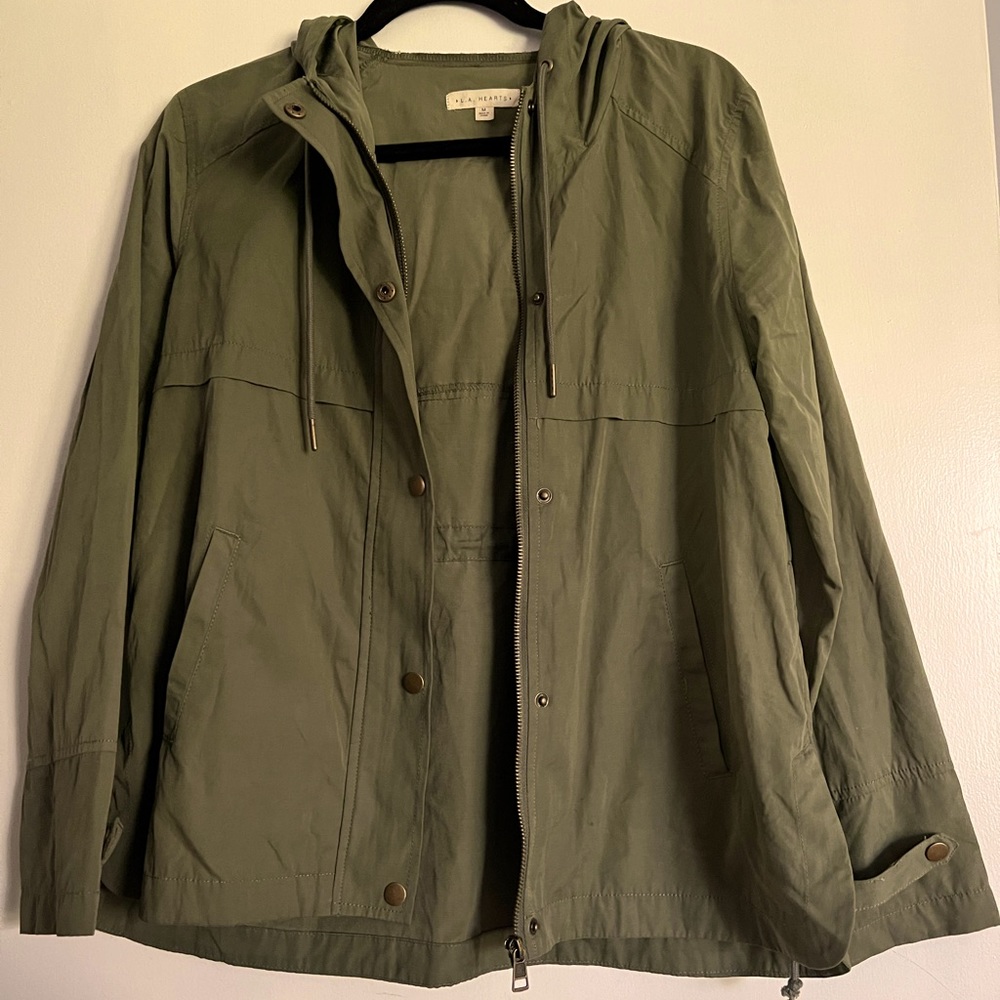 LA Hearts Green Zip/Button Up Hooded Jacket
